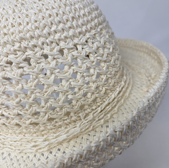 VINTAGE XHILARATION CREAM 100% PAPER OPEN WEAVE SUN HAT ROLLED BRIM WOMEN OS - Picture 5 of 12